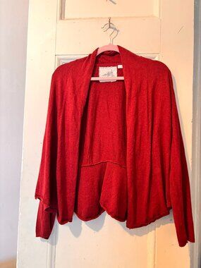 Anthropologie Angel of the North Open-Front Cardigan | XL Rust Red Scalloped Hem